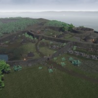 Reconstruction of the Iron Age hillfort at Moredun Top.